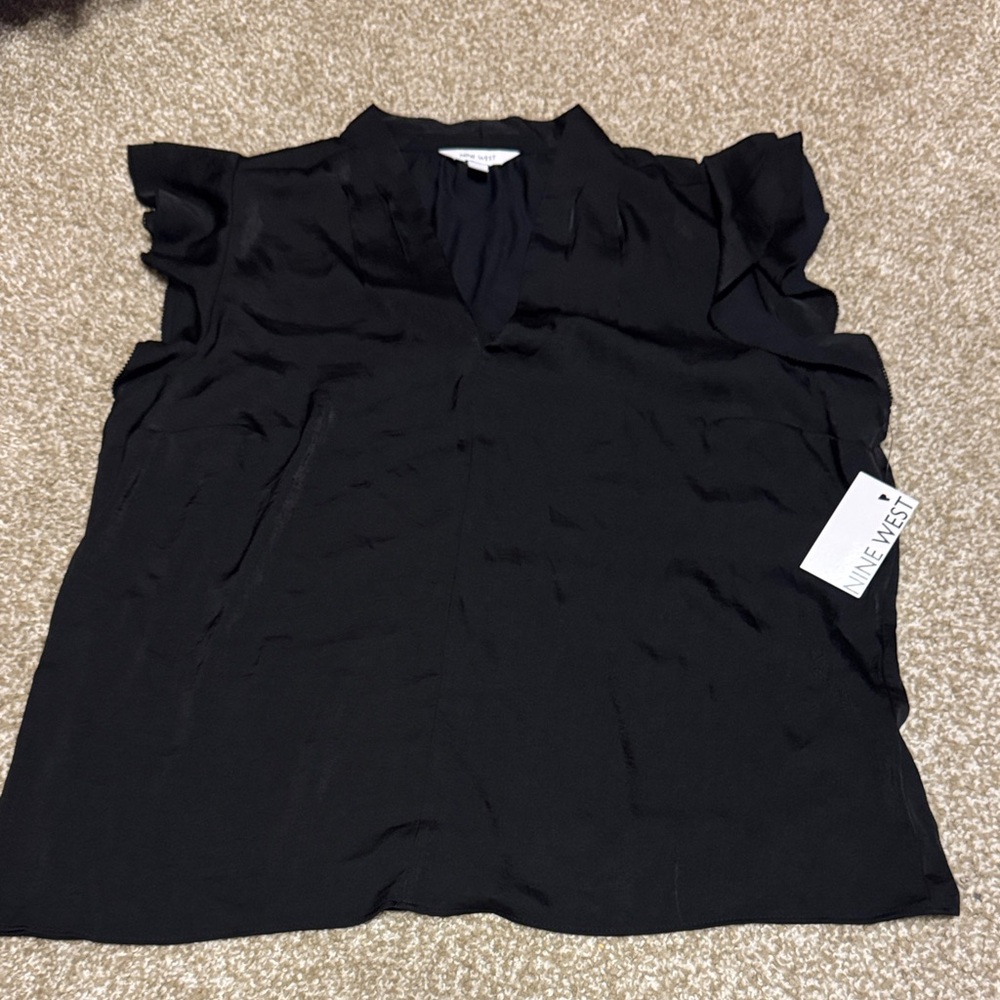 Nine West Black Flutter Sleeve Blouse